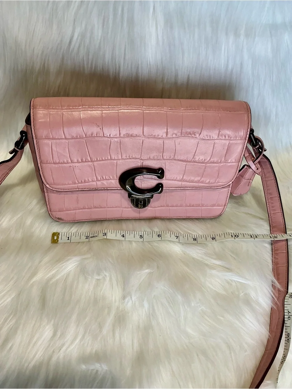 Coach Pink Croc-Embossed Crossbody Bag with Signature C Clasp